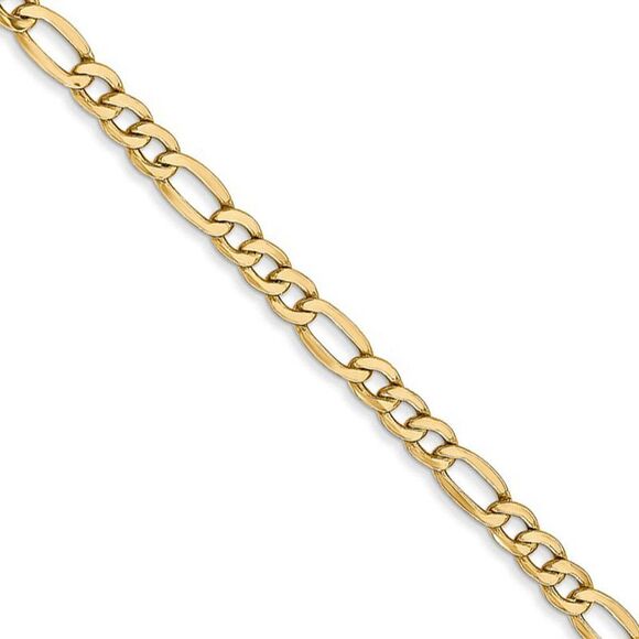 3.5mm 14k Yellow Gold Hollow Figaro Chain Necklace 18 Inch